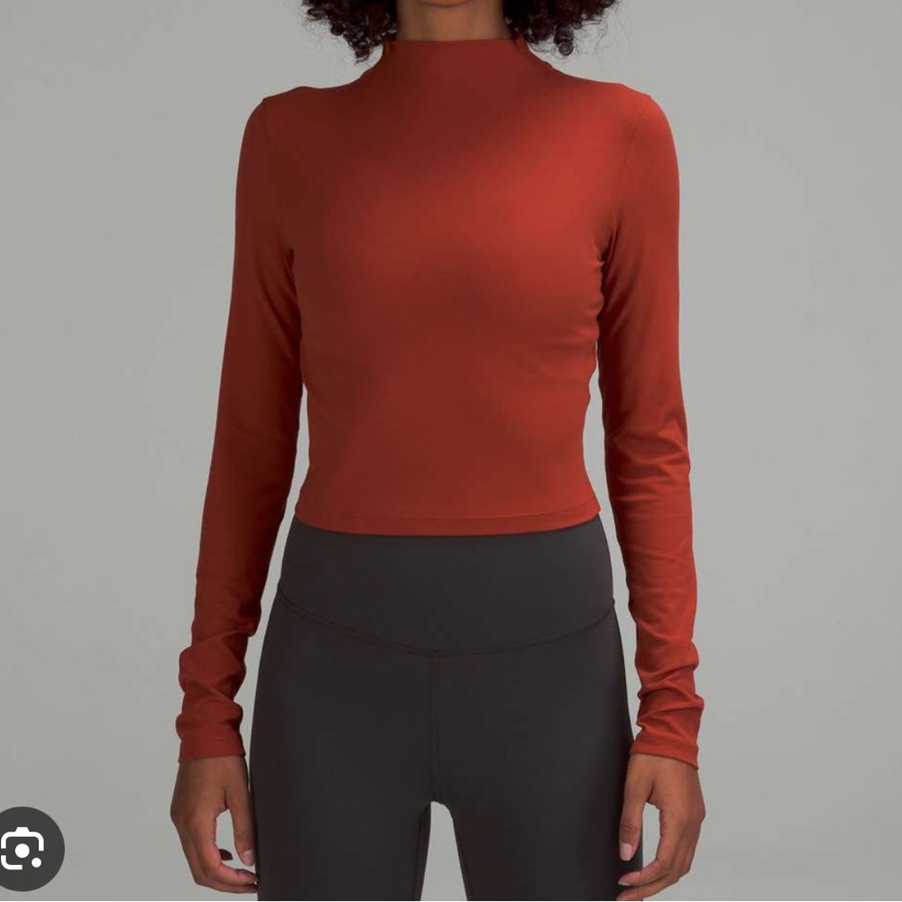 Lululemon All Aligned Mock Neck Long Sleeve Crop Top 10 Cayenne Red Orange